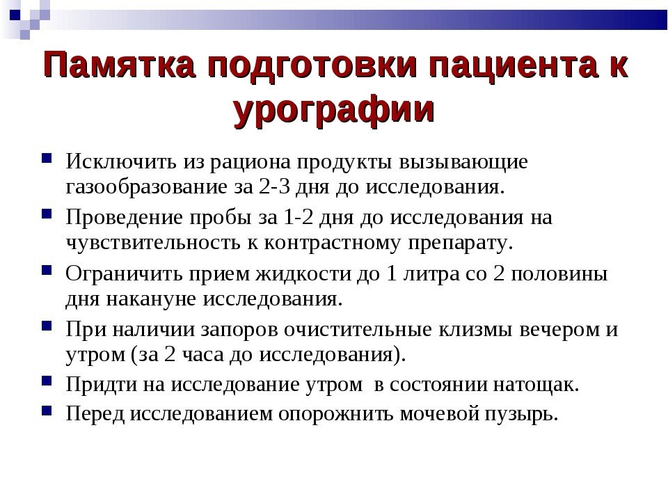 Урография: виды, подготовка, проведение