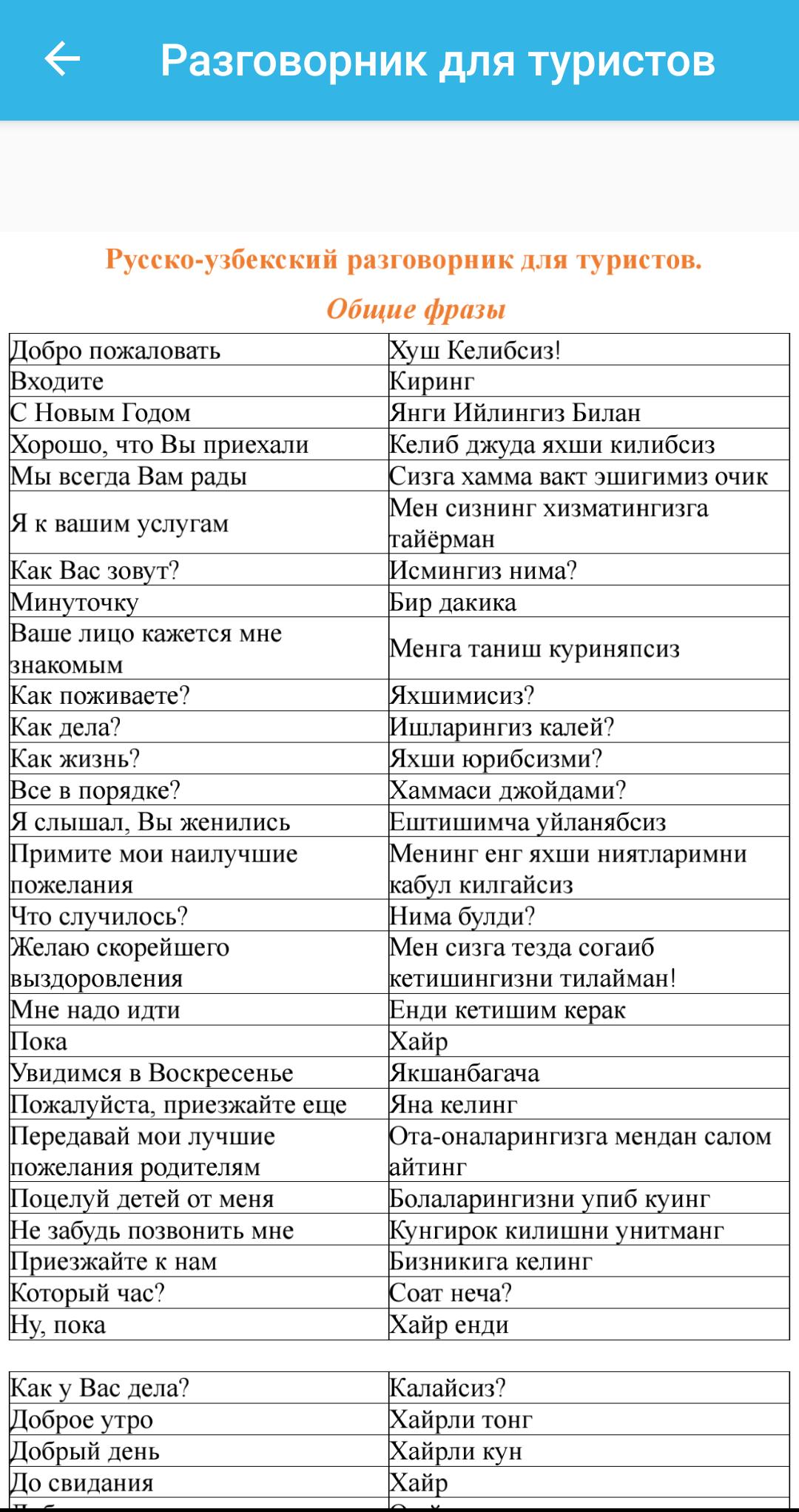 Разговорник на одной странице (русский-таджикский) | www.flarus.ru